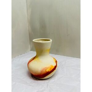 Nemadji Pottery Swirl Vase Orange Red Yellow Marble Unglazed Native American